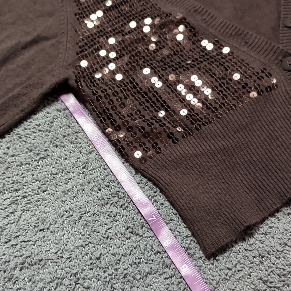 Sequined 3/4 Sleeve Crop Top Cardigan Sweater - Picture 8 of 14